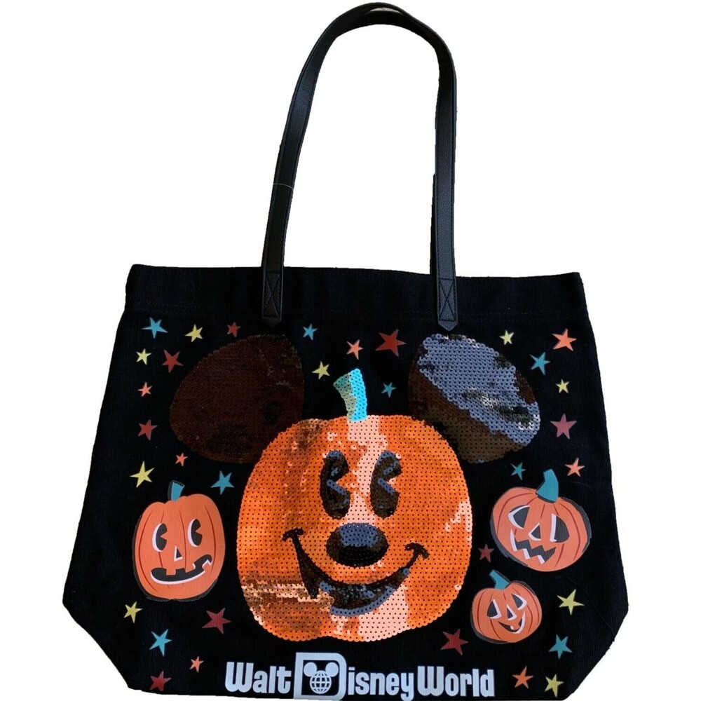 Disney Parks Walt Disney World HALLOWEEN Mickey Pumpkin Sequin Tote Bag  NEW